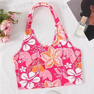 SHEIN floral halter crop top